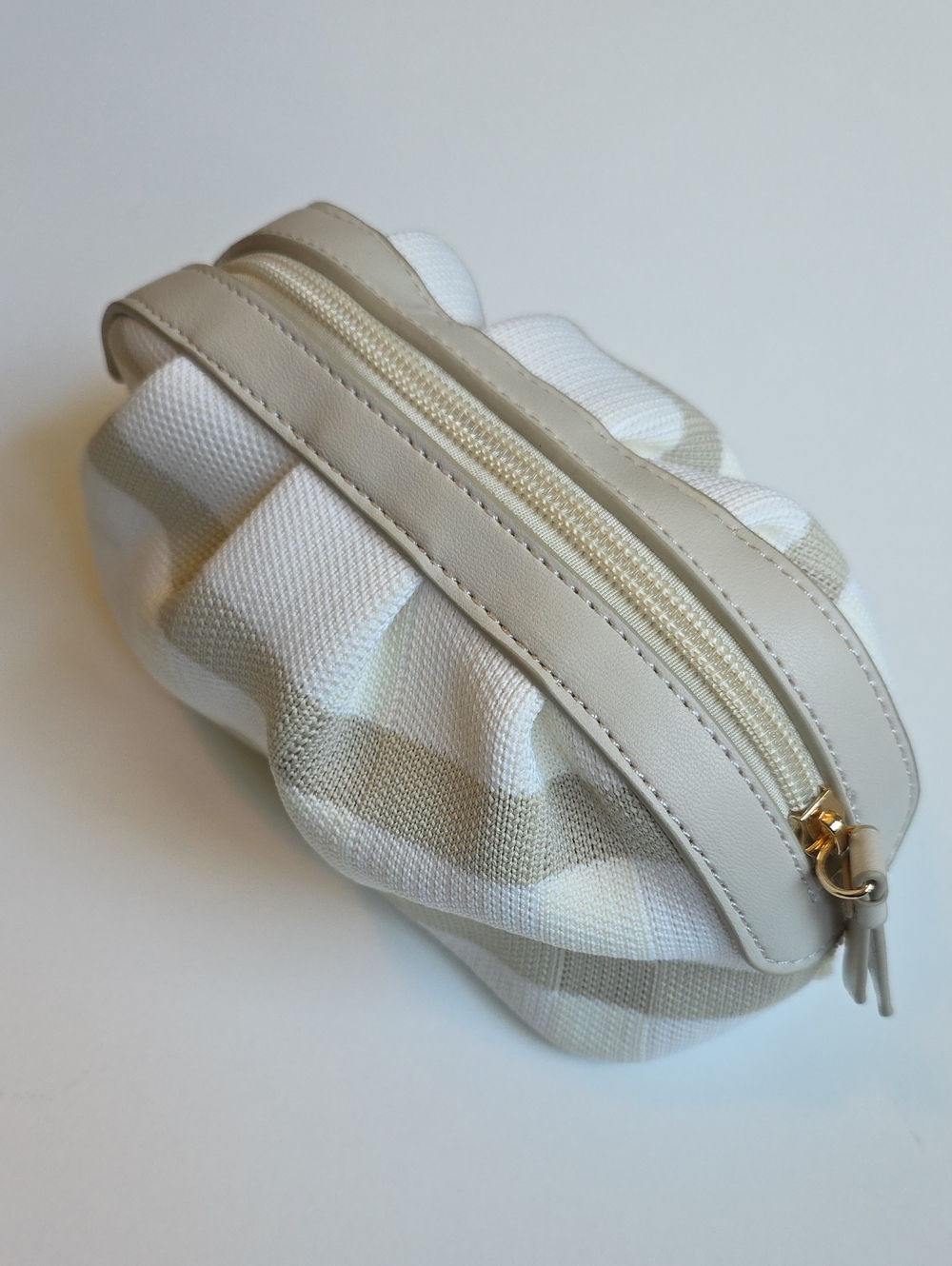 Striped White & Beige Cosmetic Pouch - Neiman Marcus NWOT